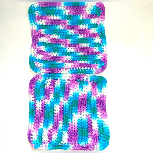 HAND CRAFTED Crochet Two Colorful AllPurpose Cotton Bath or Kitchen Dish Cloths - Picture 4 of 6